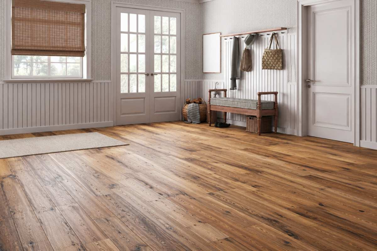 a picture of cabin grade flooring installed in a farmhouse